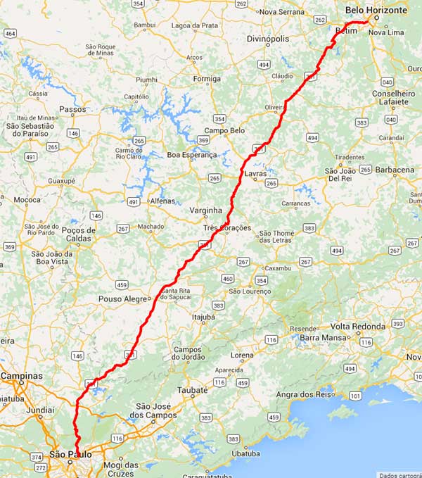 Mapa da Rodovia Fernão Dias Mapa da Rodovia Fernão Dias
